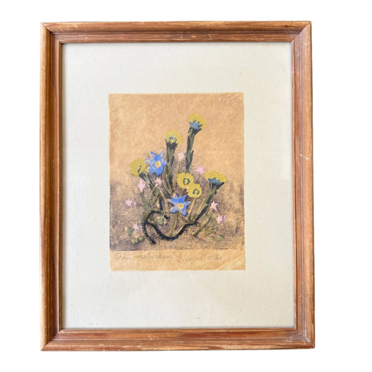 From the Spring Hillside. Maja Fjaestad, Sweden. Vintage Colored Woodcut