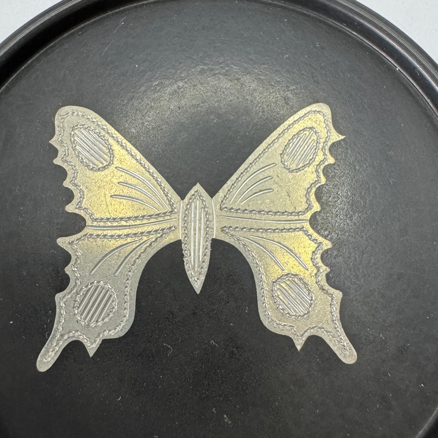 Wittsjö, Sweden. Vintage Bakelite Pewter Inlay Coasters.