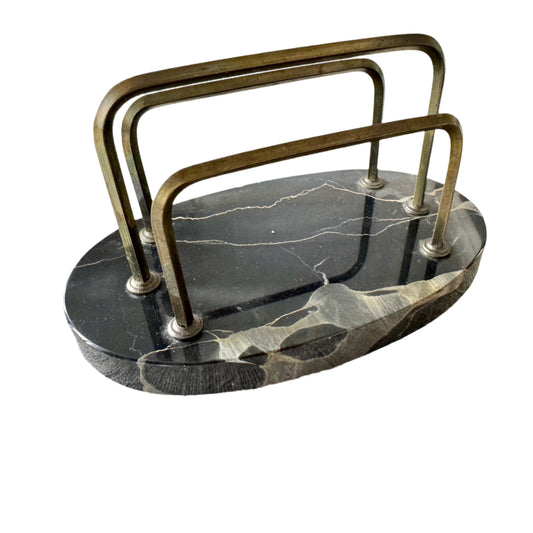 Vintage Mid-century Marble Brass Letter Stand.