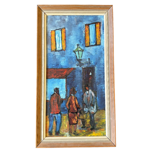 Streetlight Stories. Vintage Swedish Oil Painting.