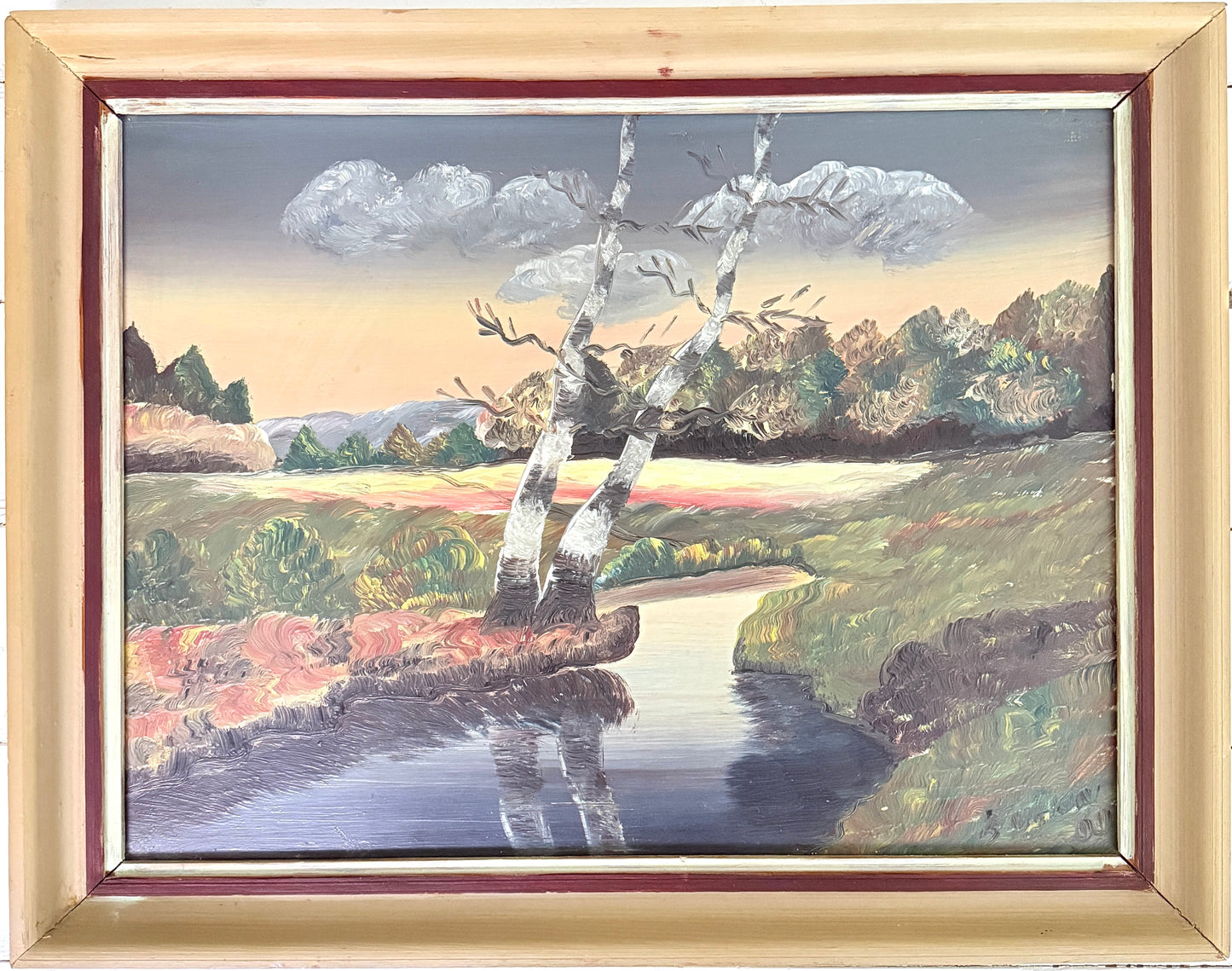 Modernist Nordic Evening Landscape, 1960. Vintage Swedish Oil Painting.