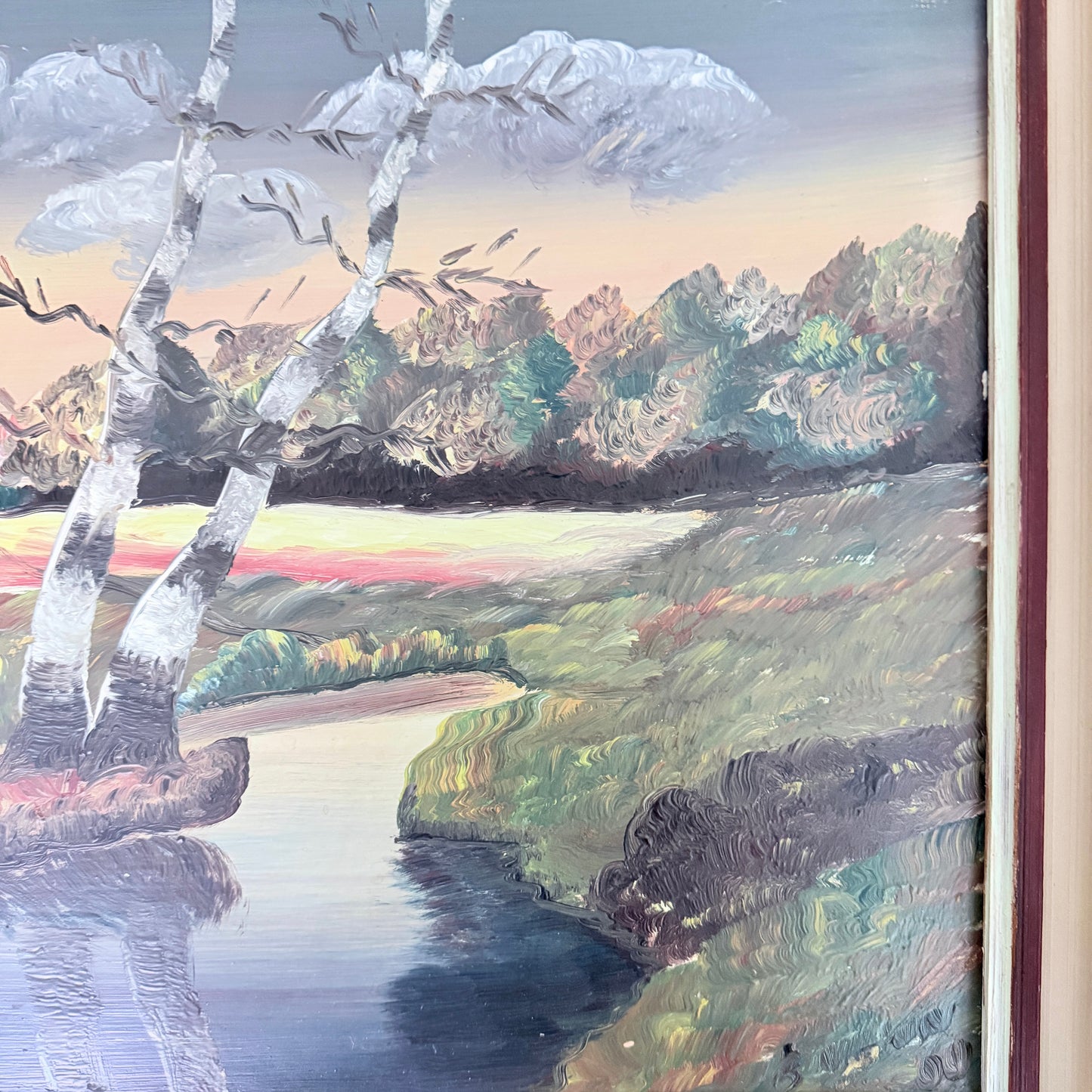 Modernist Nordic Evening Landscape, 1960. Vintage Swedish Oil Painting.