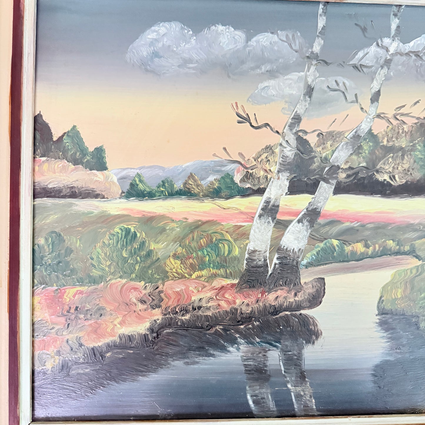Modernist Nordic Evening Landscape, 1960. Vintage Swedish Oil Painting.