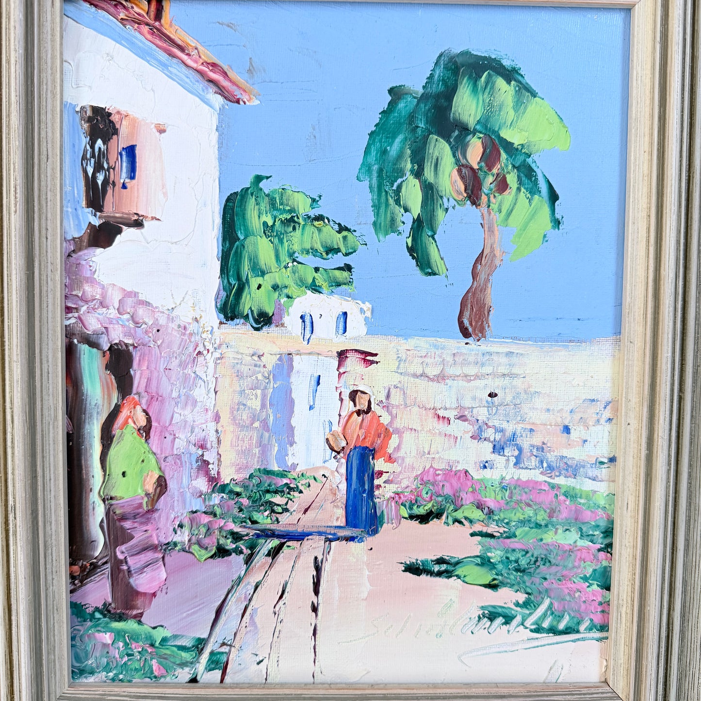 The Morning Talk, Italy. Vintage Oil Painting by Charles Schölander.