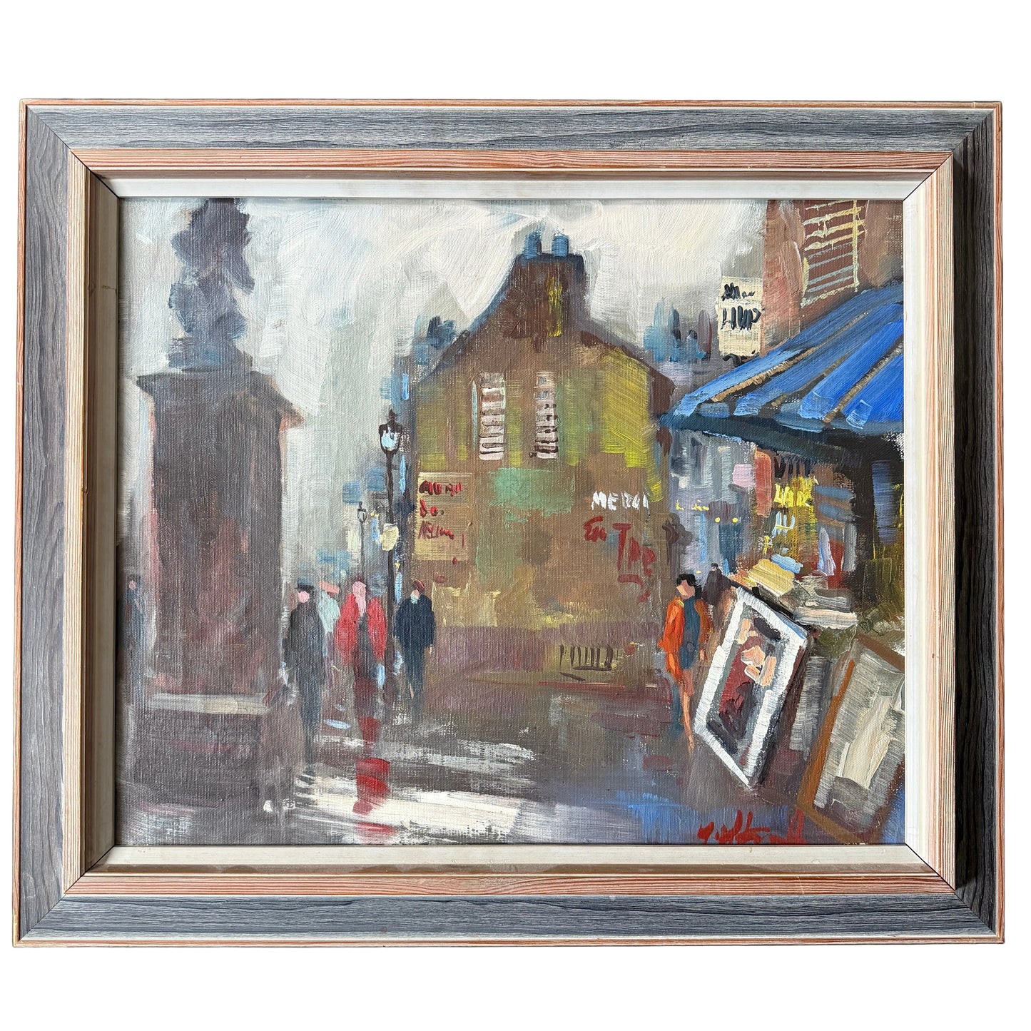 The Art Stall, Paris c 1950s. Vintage Oil Painting.