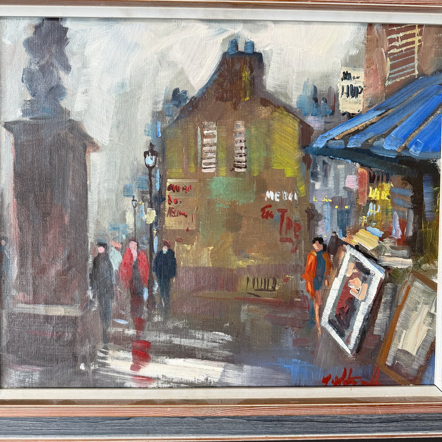 The Art Stall, Paris c 1950s. Vintage Oil Painting.