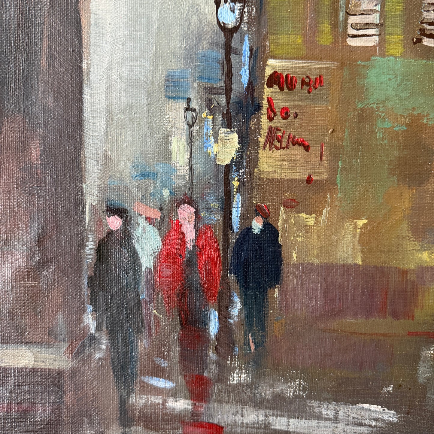 The Art Stall, Paris c 1950s. Vintage Oil Painting.
