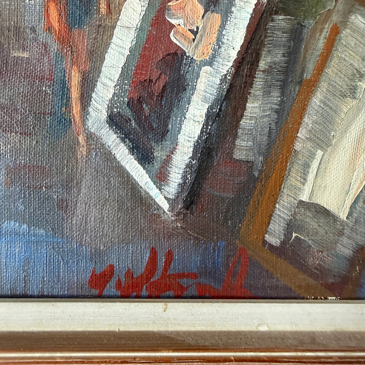 The Art Stall, Paris c 1950s. Vintage Oil Painting.