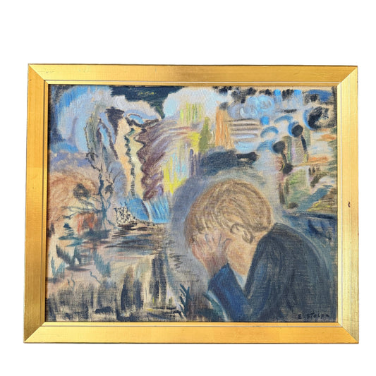 "Problem". Large Oil Painting by Elsa Viola Stolpe-Hansson 1950s