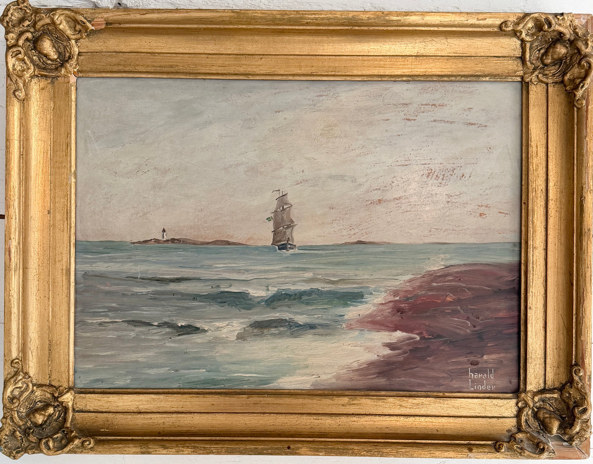 Homeward Bound, ca 1930s. Vintage Swedish Oil Painting by Harald Linder.