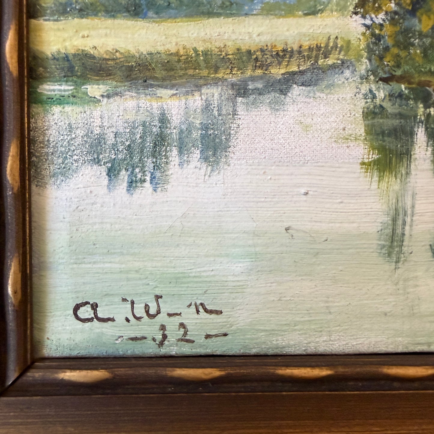 Red Cottage by the Lake 1932. Vintage Swedish Oil Painting.