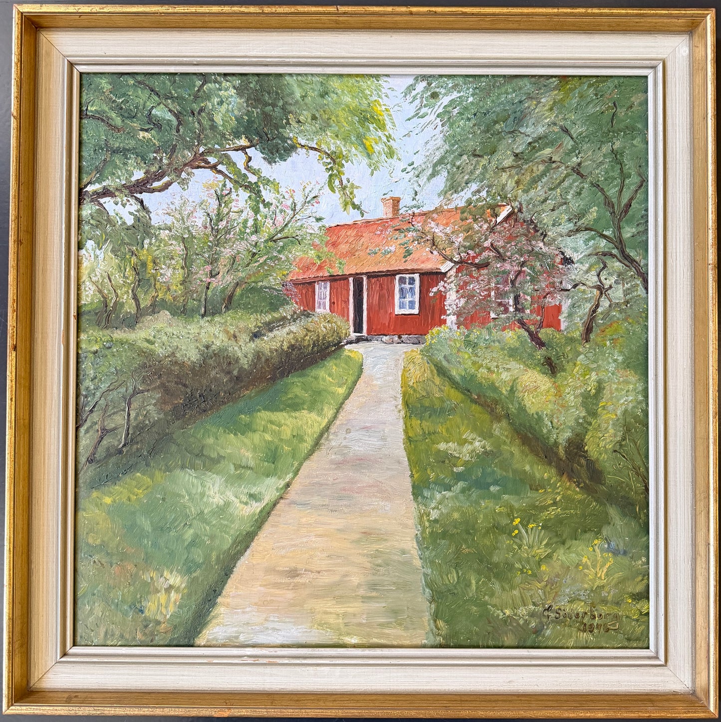 Faluröd Idyll 1946. Vintage Swedish Oil Painting by Gunnar Söderberg