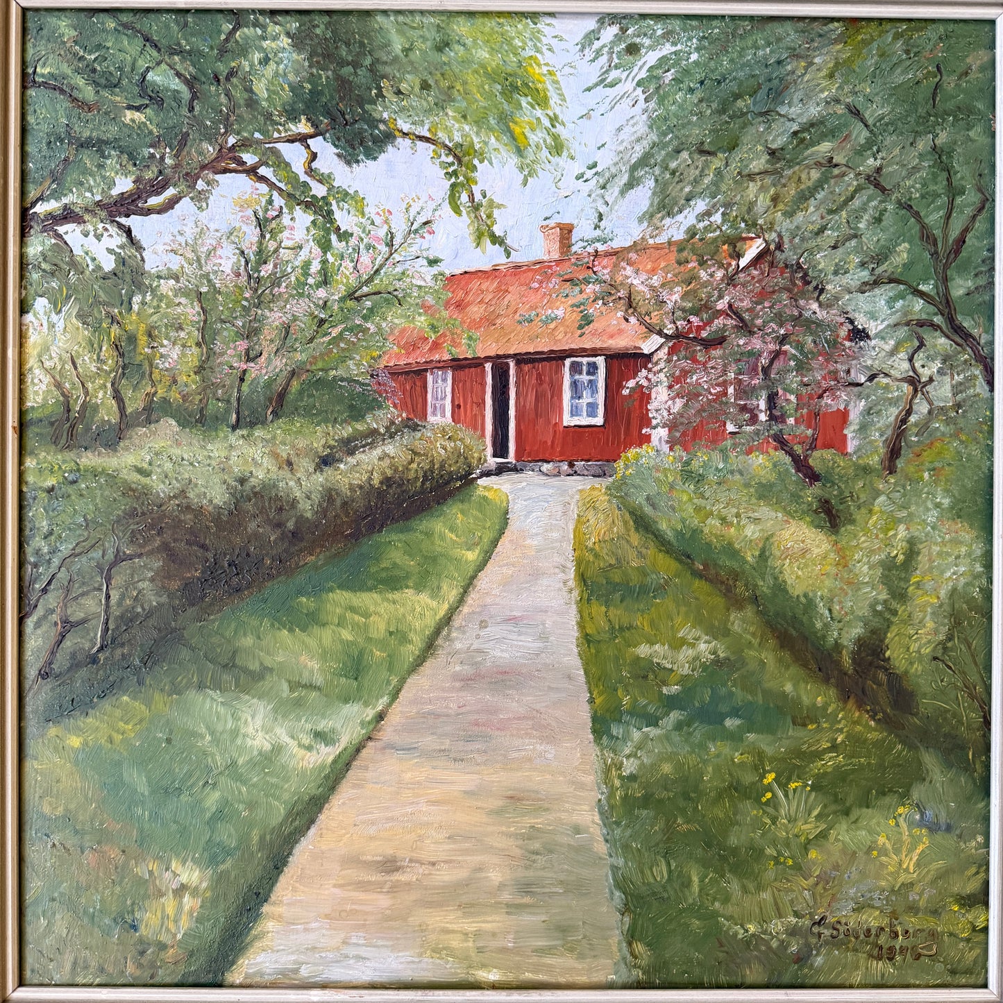 Faluröd Idyll 1946. Vintage Swedish Oil Painting by Gunnar Söderberg