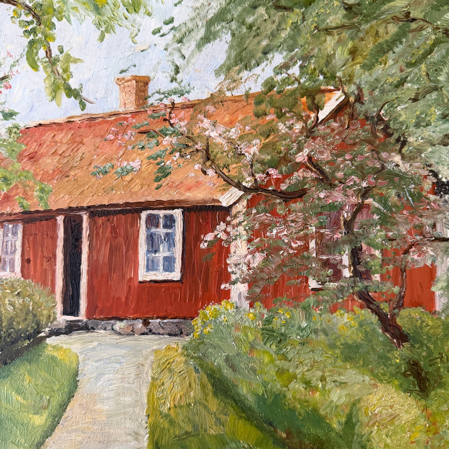 Faluröd Idyll 1946. Vintage Swedish Oil Painting by Gunnar Söderberg