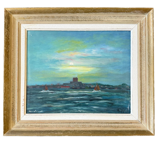 Marstrand 1950s. Vintage Swedish Oil Painting by Arthur Johnson