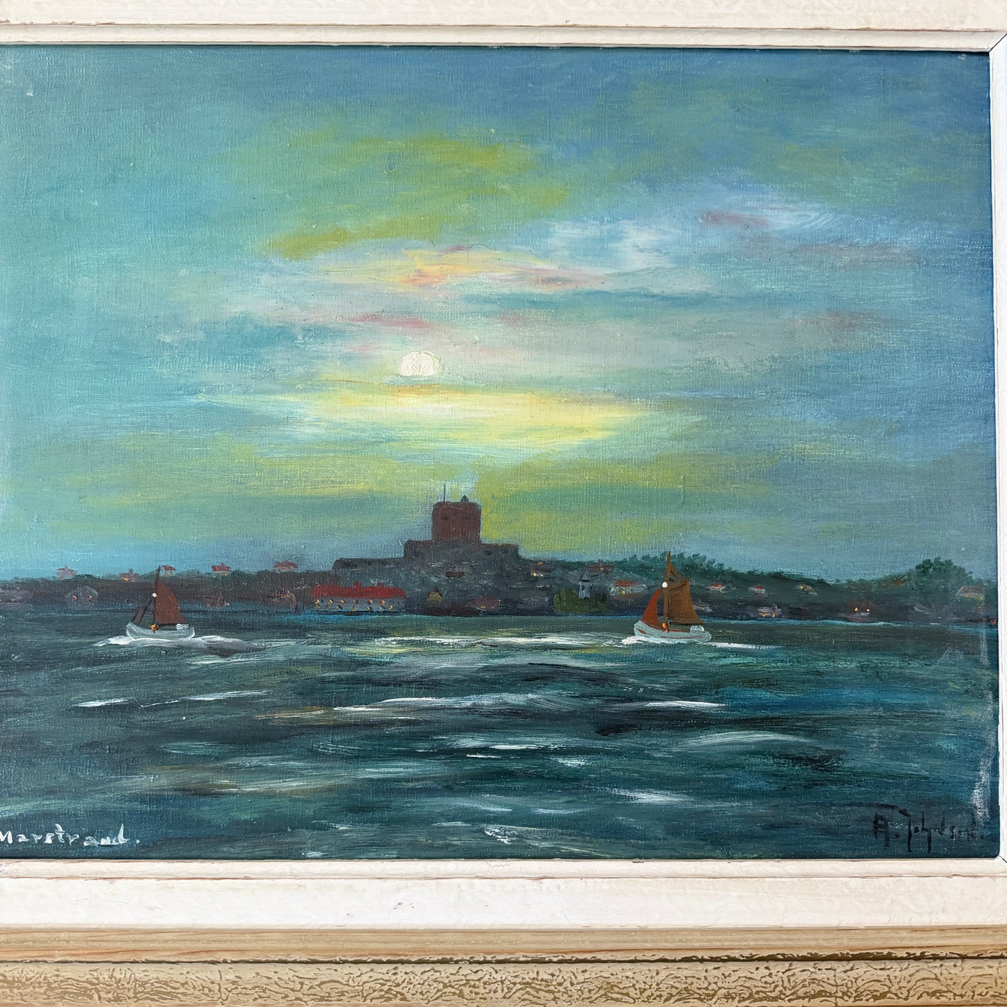 Marstrand 1950s. Vintage Swedish Oil Painting by Arthur Johnson