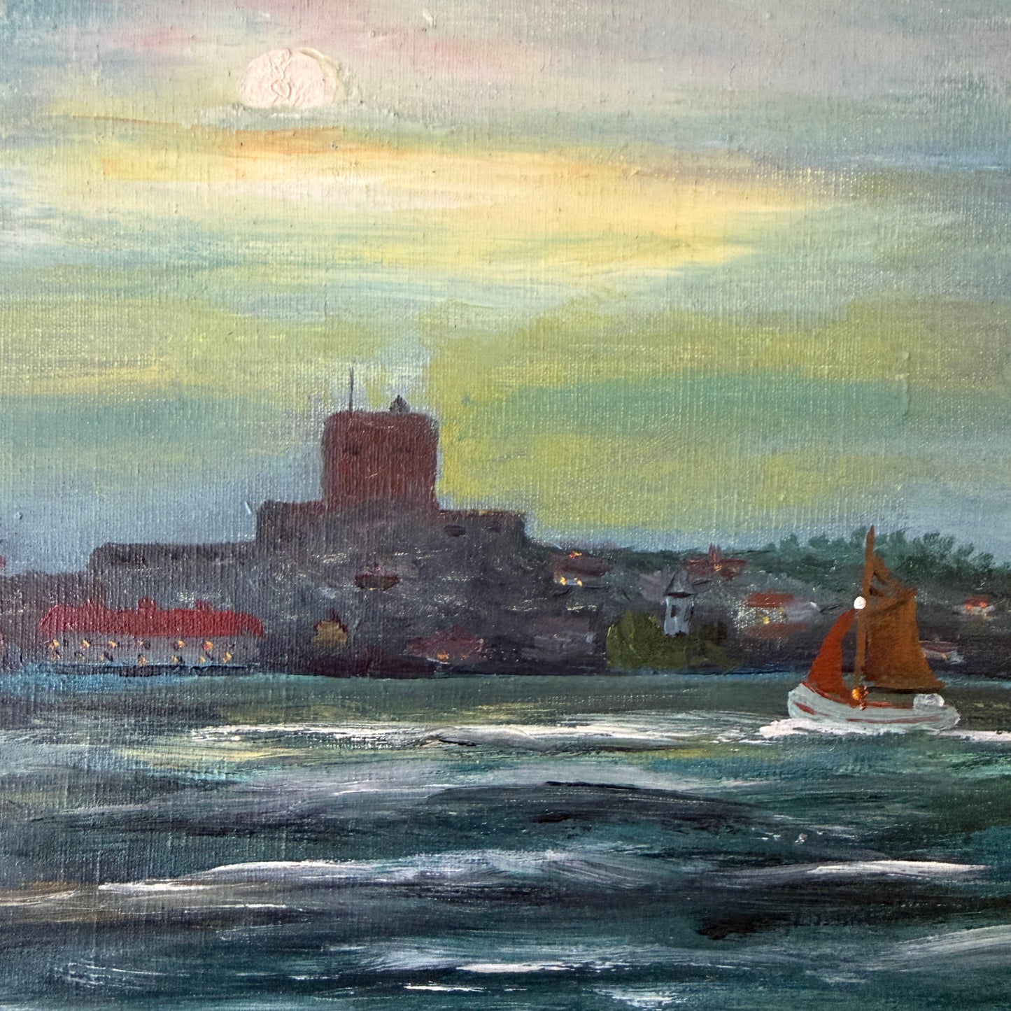 Marstrand 1950s. Vintage Swedish Oil Painting by Arthur Johnson