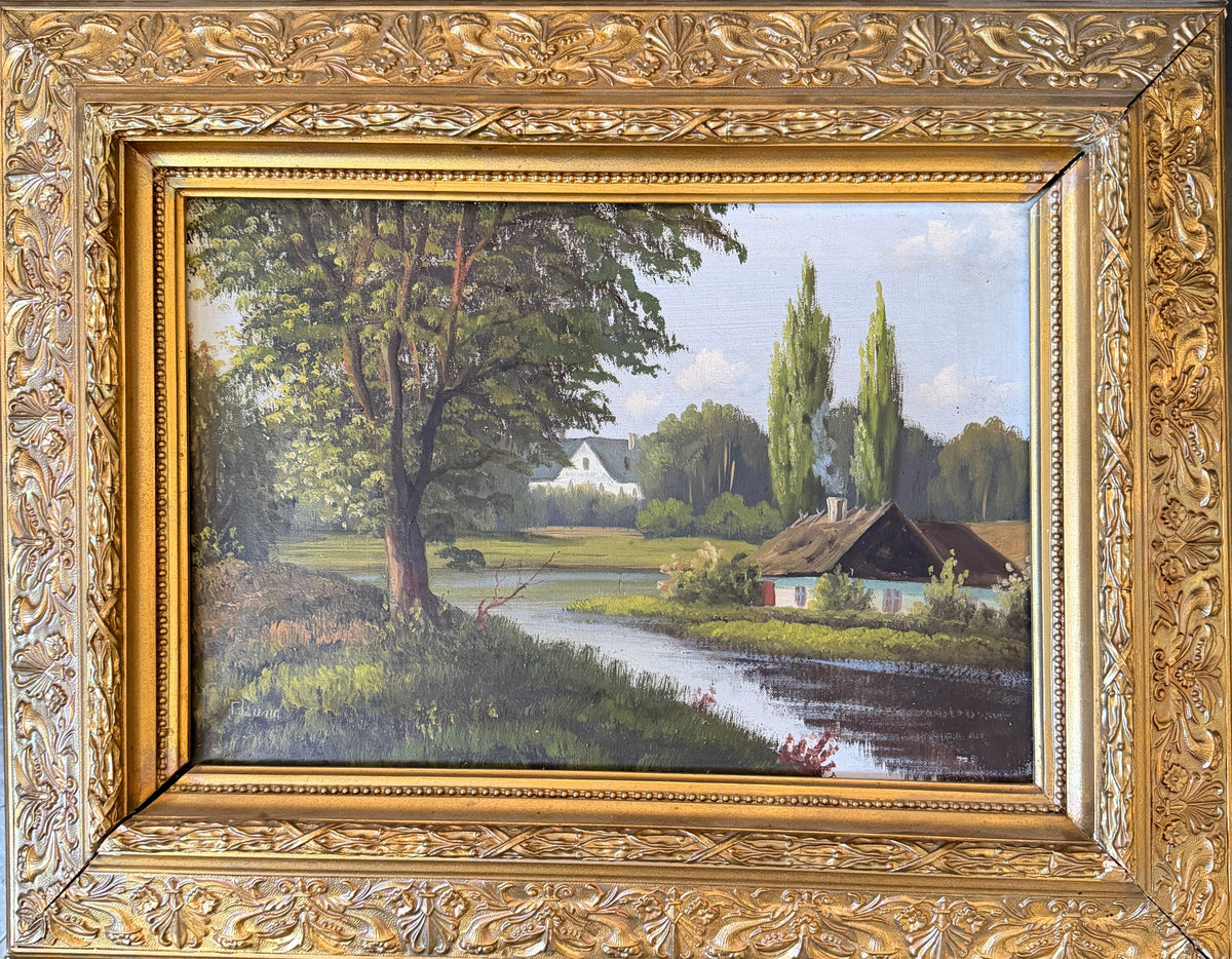 The Path of Quiet Waters, 1889. Antique Scandinavian Oil Painting,