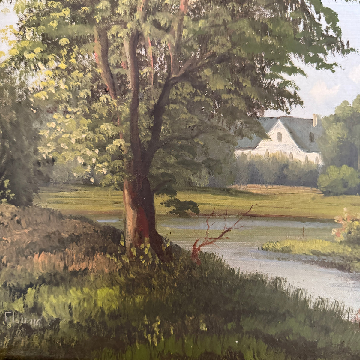 The Path of Quiet Waters, 1889. Antique Scandinavian Oil Painting,