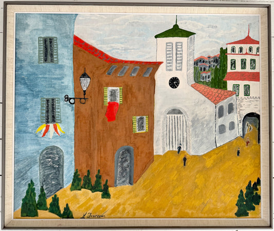 The Little Town on the Hill. Vintage Oil Painting, by Ivarsson.