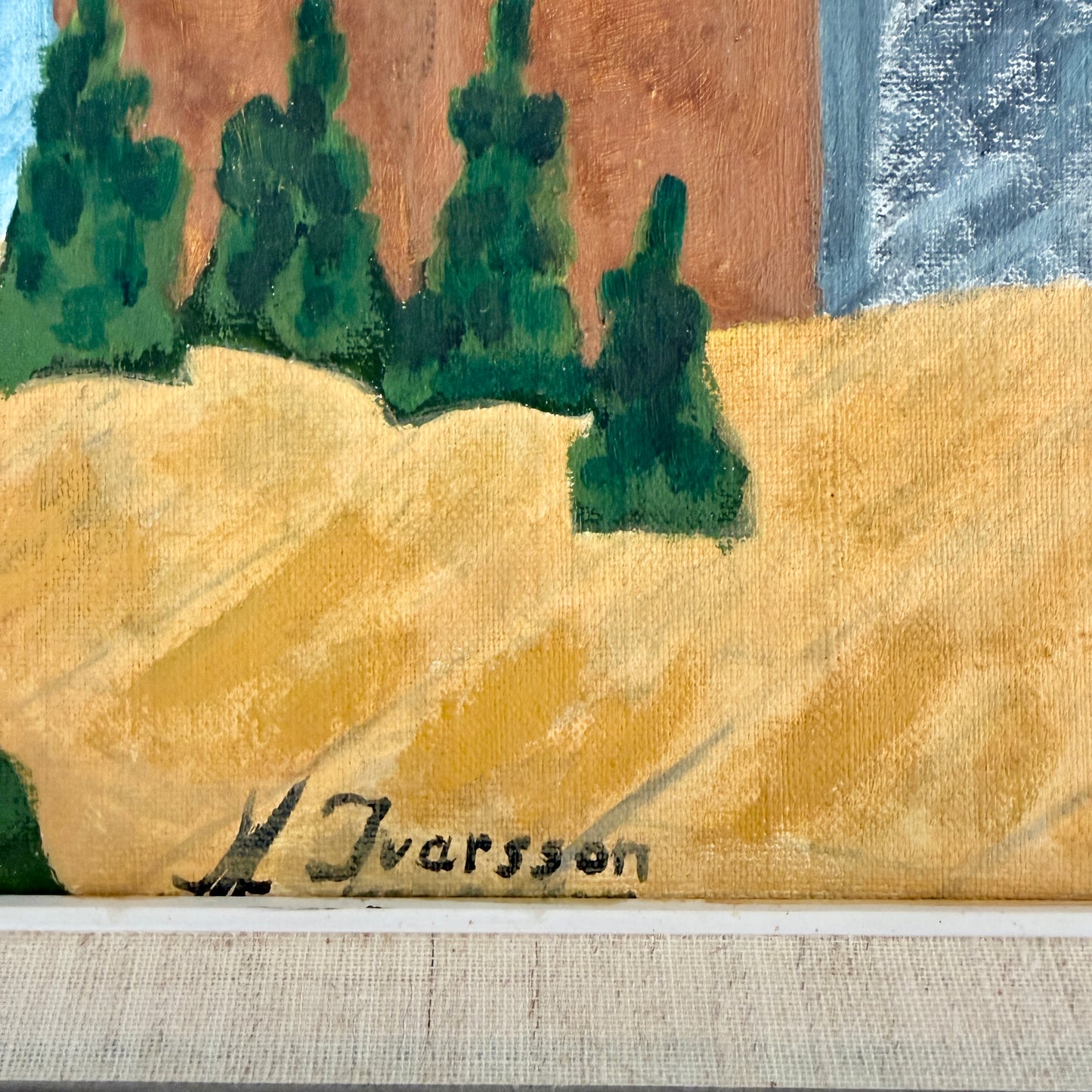 The Little Town on the Hill. Vintage Oil Painting, by Ivarsson.