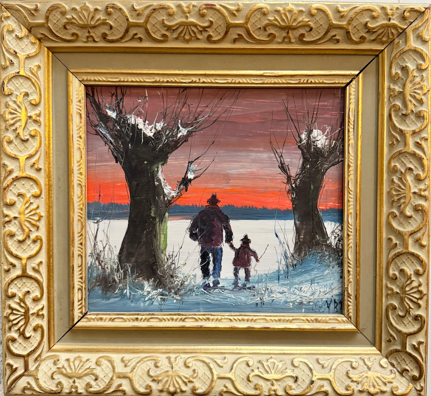 A Hand to Follow. Vintage Danish Oil Painting by Harry Bonde Petersen.