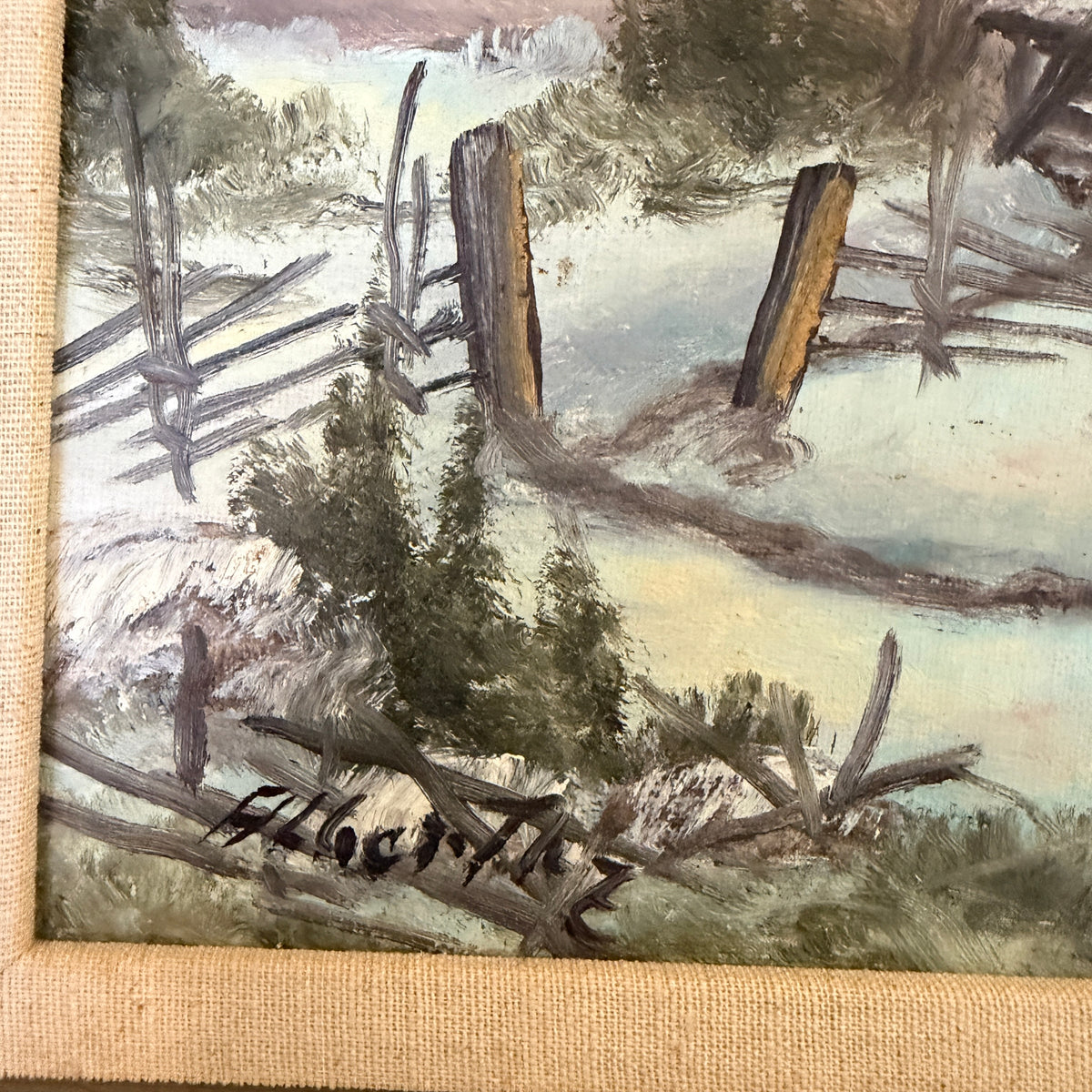 Cozy Winter Cabin, ca 1940s. Vintage Swedish Oil Painting.