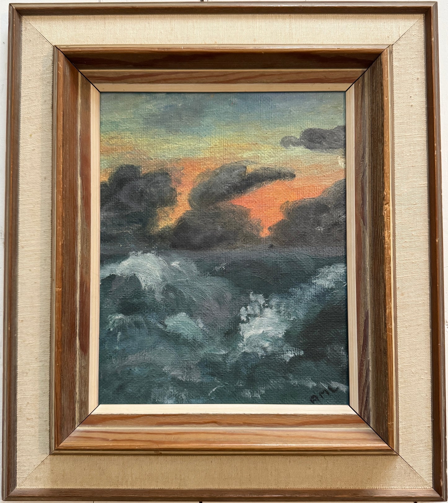 Fire on the Horizon. Vintage Swedish Oil Pinting by Ann-Bull Hallberg-Lindquist