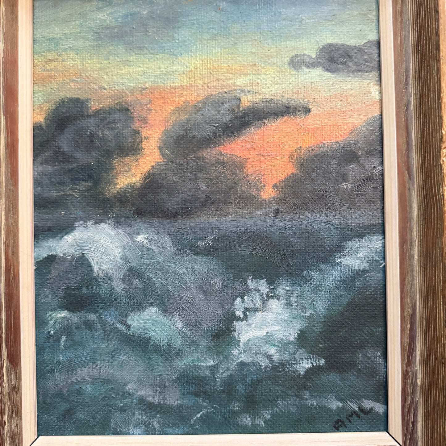 Fire on the Horizon. Vintage Swedish Oil Pinting by Ann-Bull Hallberg-Lindquist