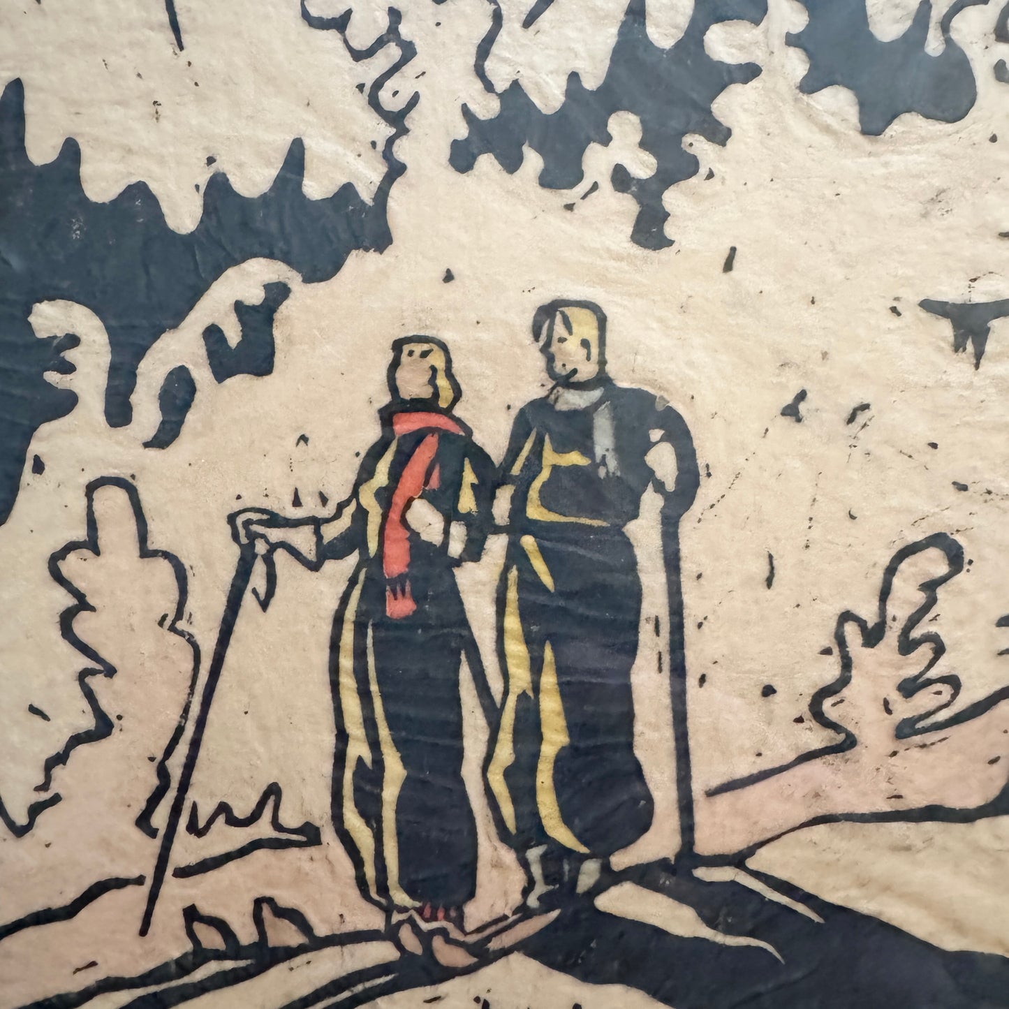 Out Skiing 1937. Signed Swedish Woodblock Print