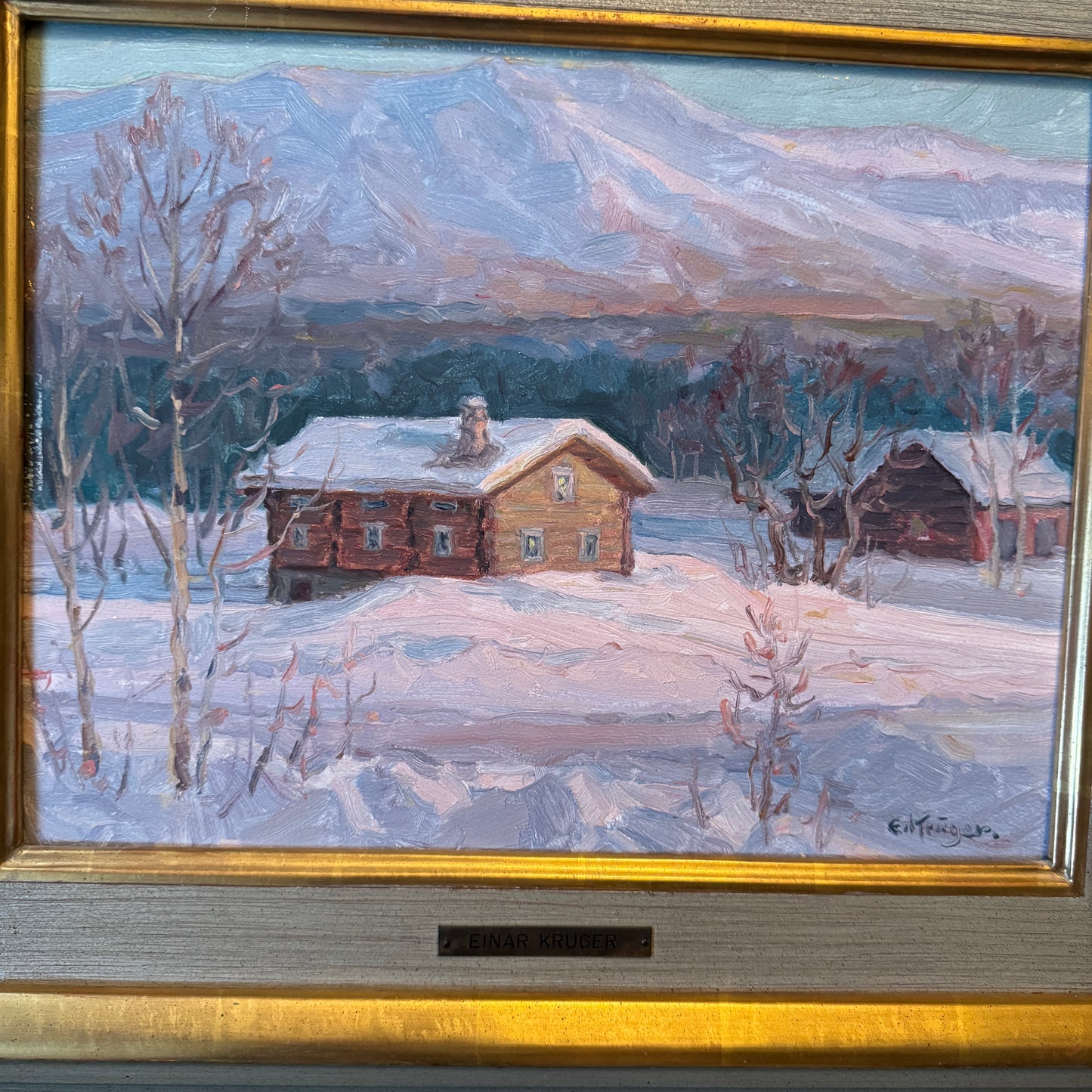 Snowbound Silence. Vintage Swedish Oil Pinting by Einar Krüger