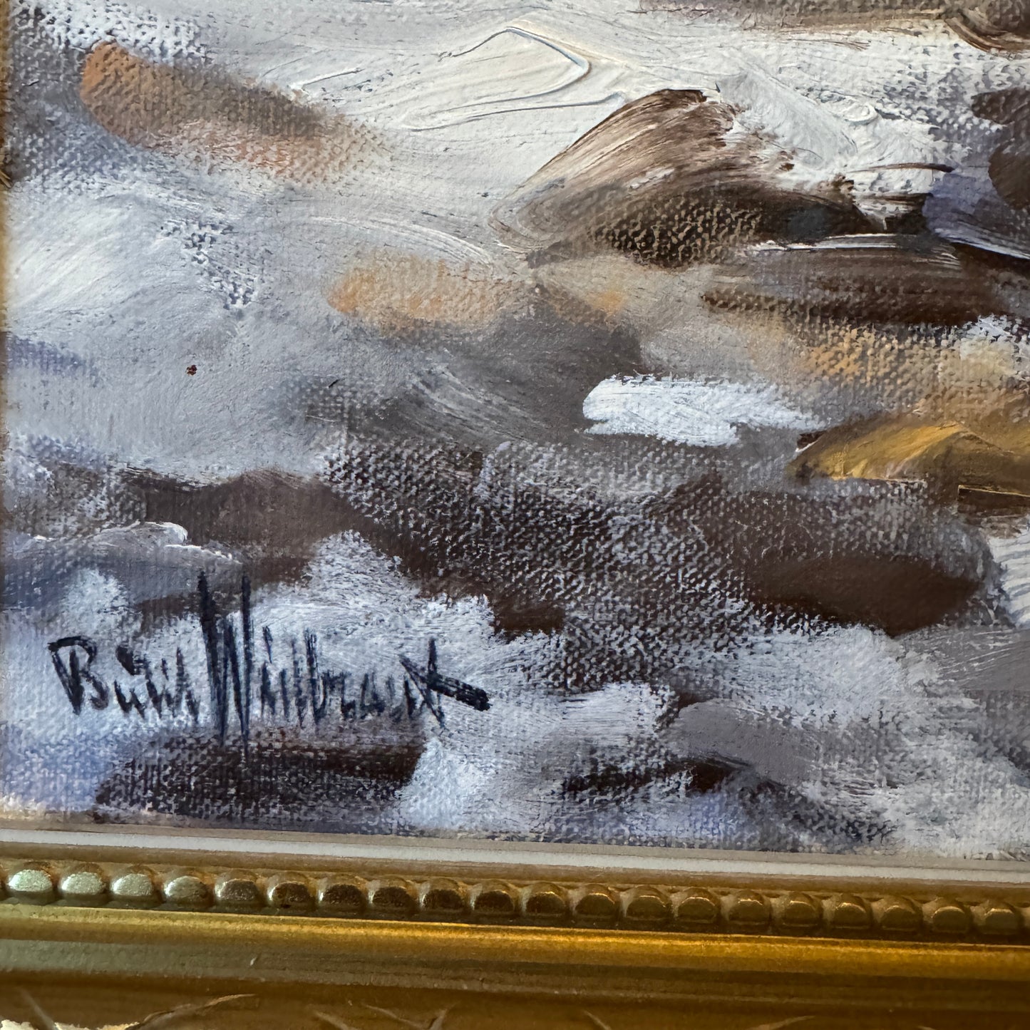 White Wings in Flight. Vintage Swedish Oil Painting by Bertil Widbrant